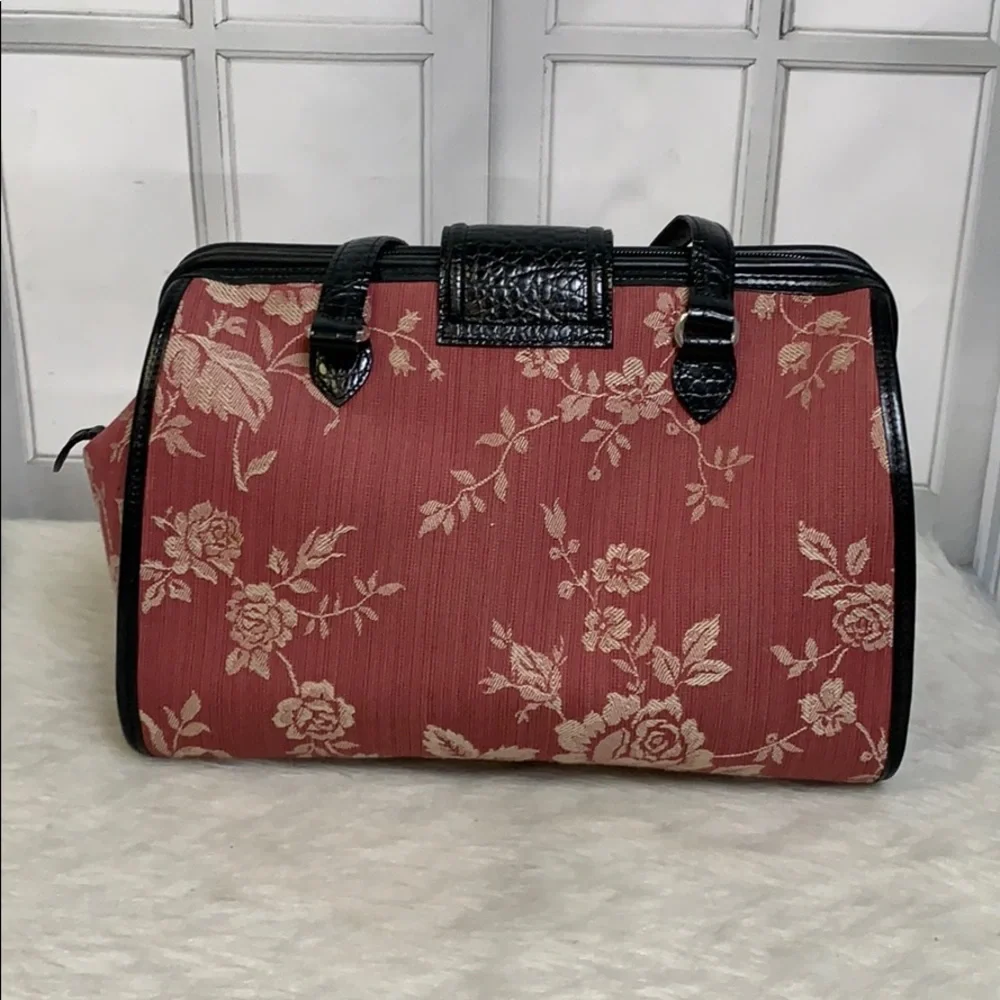Brighton Red and Black Floral Jacquard Satchel